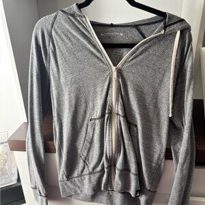 Lightweight Grey Zip-Up Hoodie with Hood and Pockets
